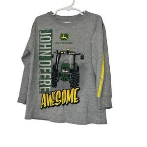 John Deere boys Gray and Yellow Kids Long Sleeve tractor Tee 5-6 Med